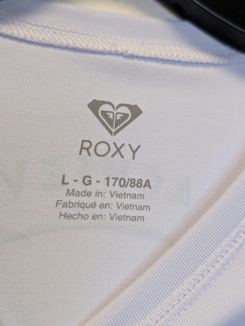 Roxy White Rash Guard Swim Top Logo Graphic Back Short Sleeve Size L